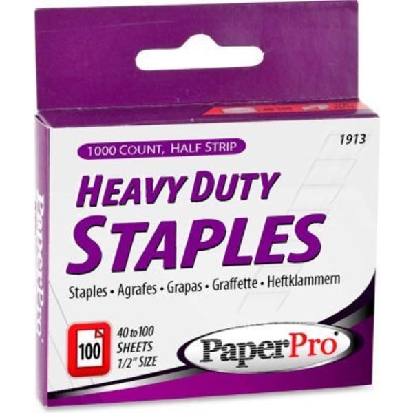 Accentra PaperPro® Heavy Duty Staples, 100 Sheet Capacity, 1/2" Leg Length, 100 Per Strip, 1000/Box 1913